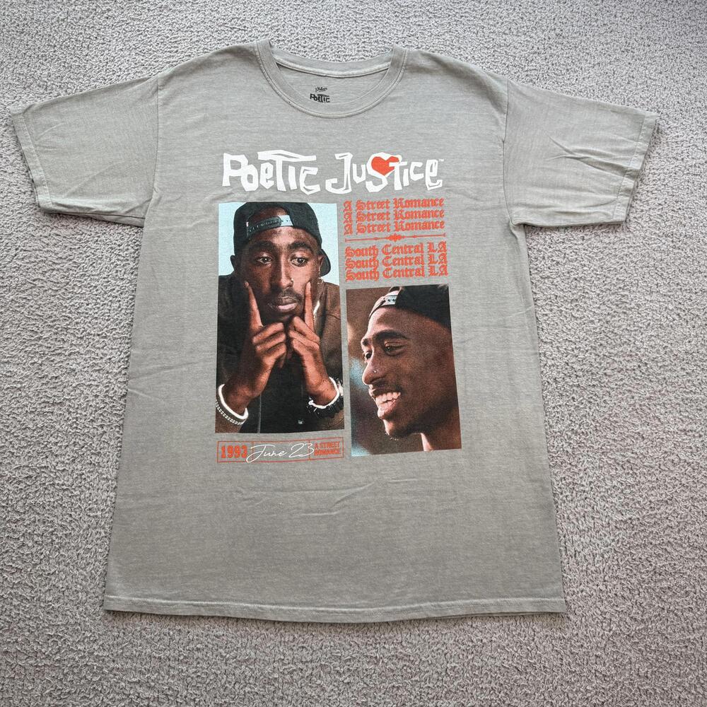Poetic Justice Tupac Shakur Graphic T Shirt‎ Mens M Gray 2Pac Rap Tee Streetwear